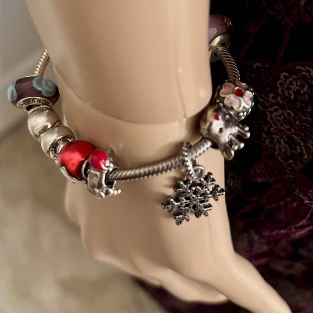 PANDORA 925 STERLING SILVER BRACELET 7" W/(10) PANDORA 925 MIXED CHARMS RETIRED - Picture 2 of 16